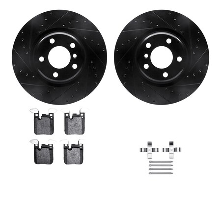 Dynamic Friction Co 8312-31118, Rotors-Drilled, Slotted-BLK w/ 3000 Series Ceramic Brake Pads incl. Hardware, Zinc Coat 8312-31118